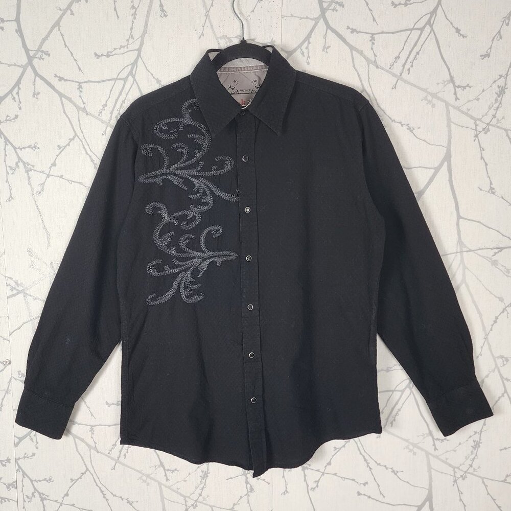 Wrangler Rock 47 Black Swirl Embroidered 100% Cotton Western Shirt